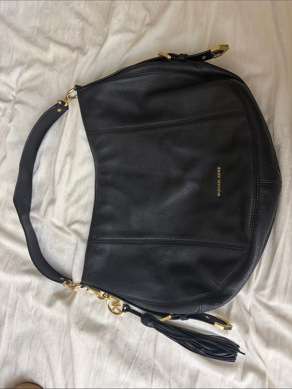 Michael Kors Black Leather Hobo with Gold Accents